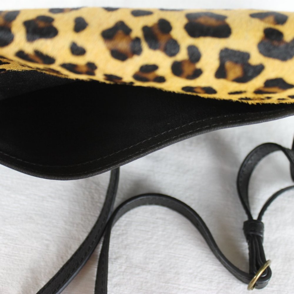 Lucky Brand Crossbody Black with Tan Leather Purse Horsehair Cheetah Print Strap - Picture 15 of 15